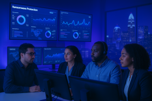 Charlotte-ransomware-protection-team-monitoring-security-dashboards