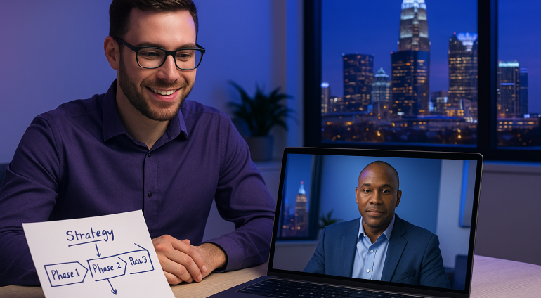Free strategy consultation taking place over a video call with a Charlotte business