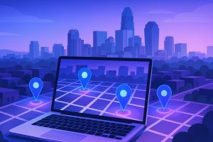 Local Charlotte business district with markers representing new lead inquiries